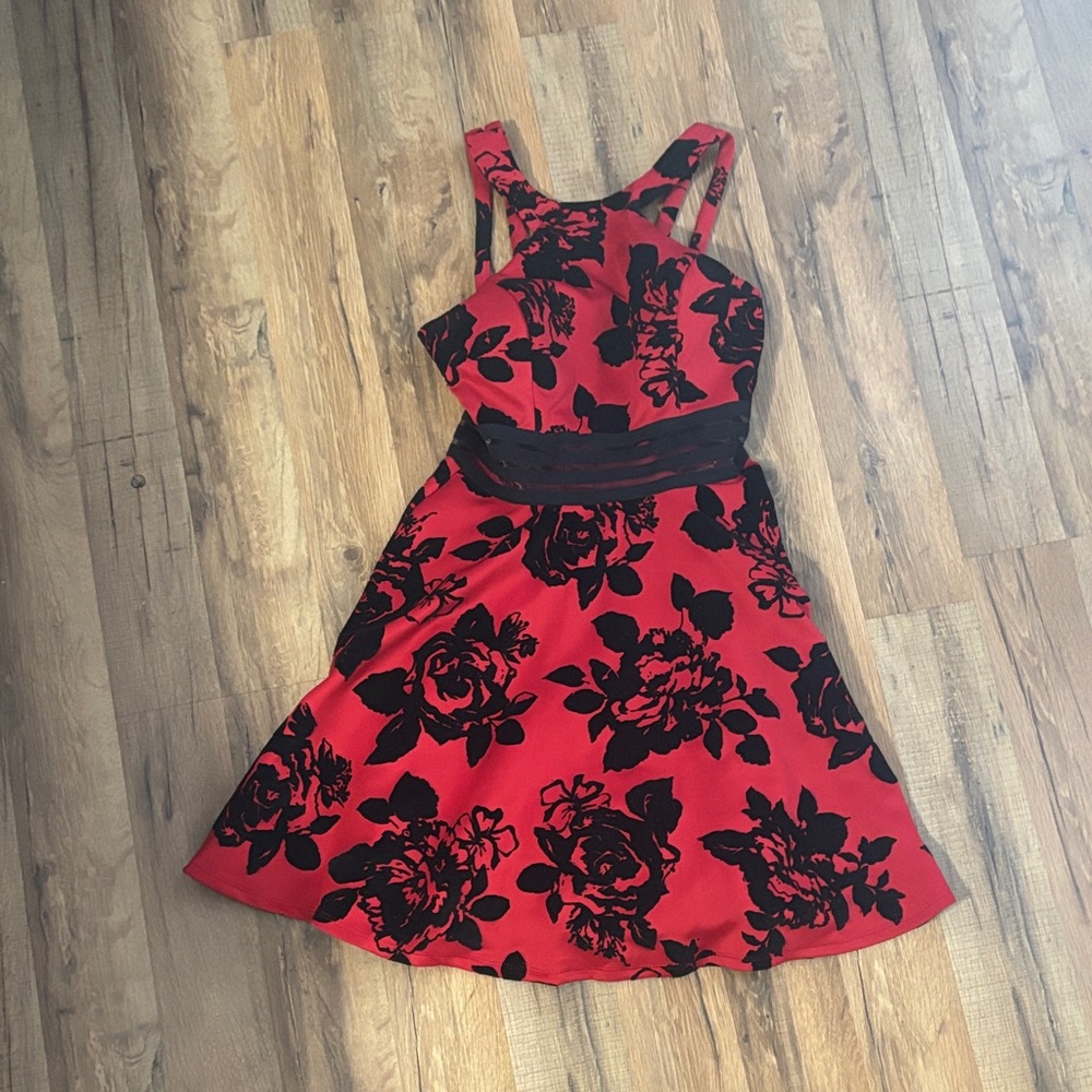 City Studio Red and Black Floral Dress